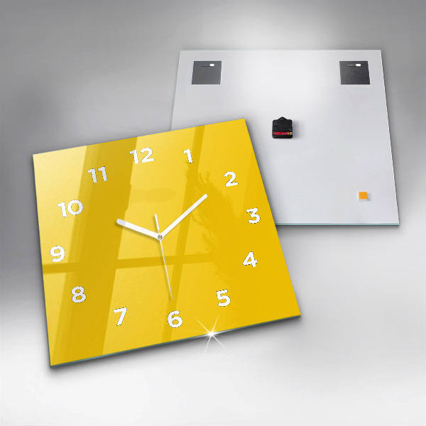 Square glass wall clock Yellow