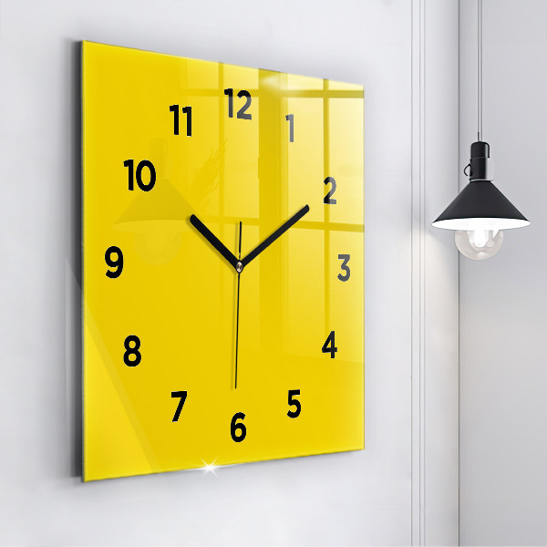 Square glass wall clock Yellow