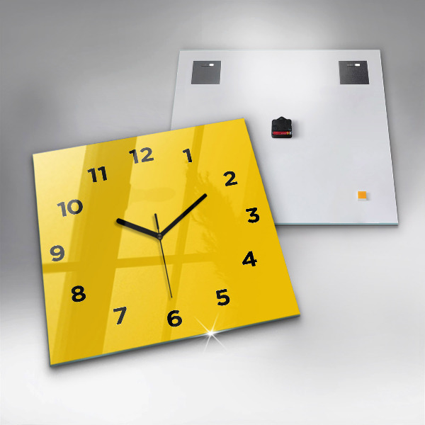 Square glass wall clock Yellow