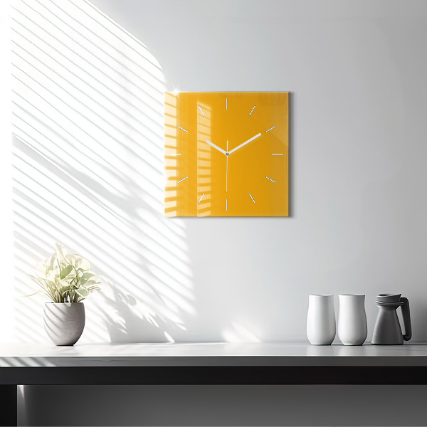 Square glass wall clock Dark Yellow