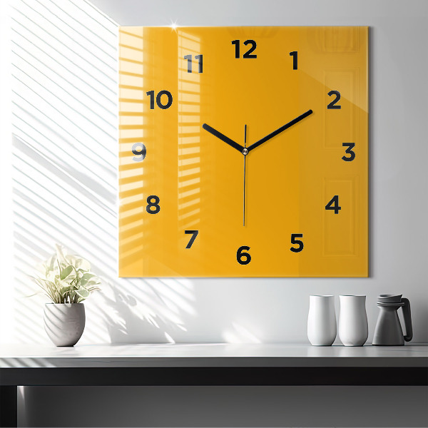 Square glass wall clock Dark Yellow