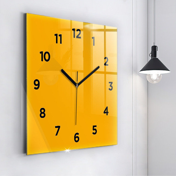 Square glass wall clock Dark Yellow