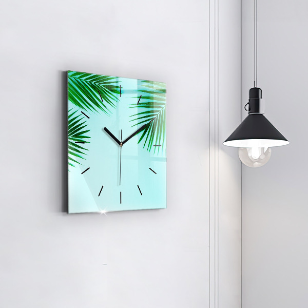 Square glass wall clock Green palm trees