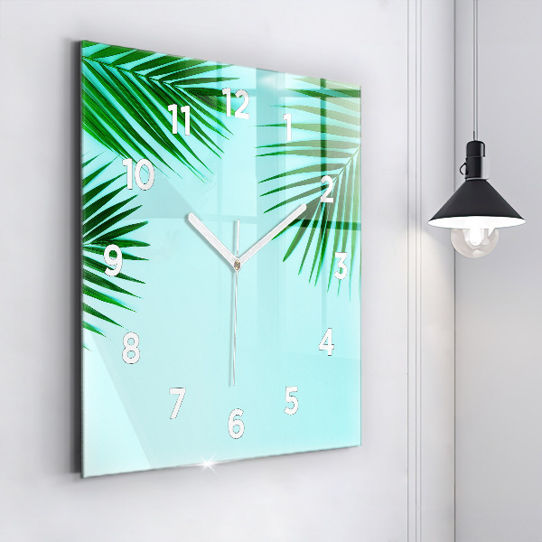 Square glass wall clock Green palm trees