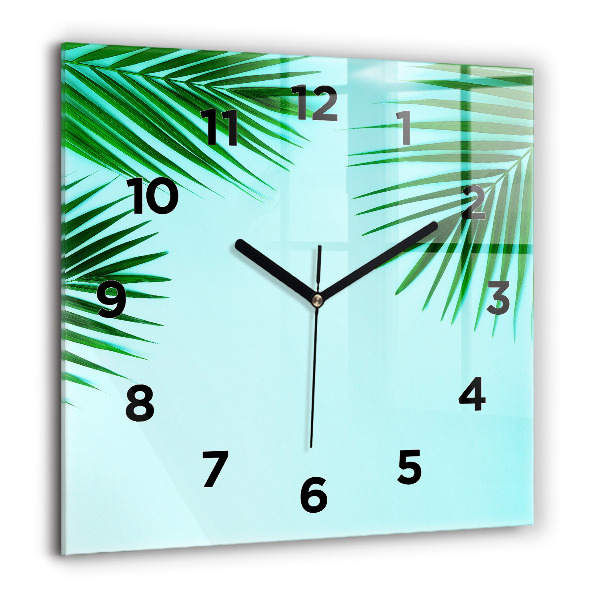 Square glass wall clock Green palm trees