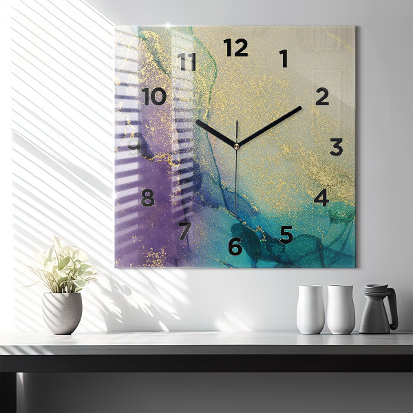 Square glass wall clock Abstraction of colors