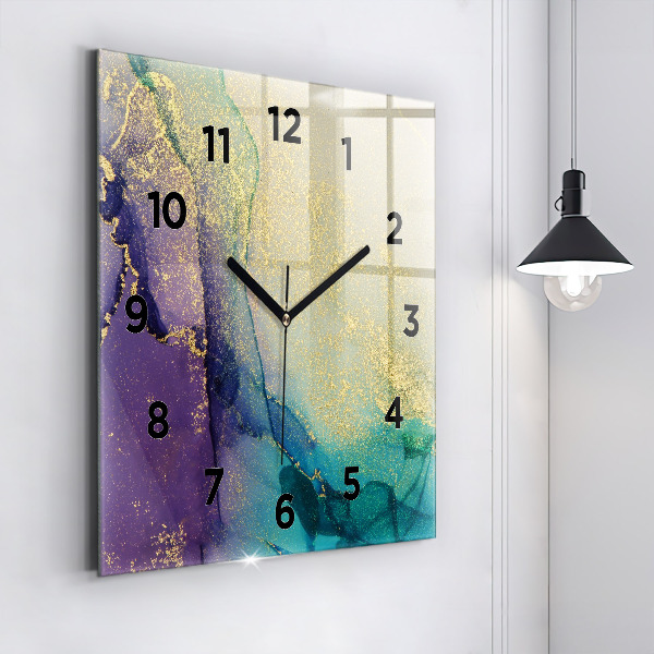 Square glass wall clock Abstraction of colors