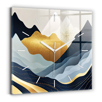 Square glass wall clock Abstract mountains