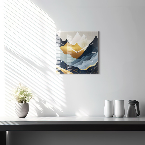Square glass wall clock Abstract mountains
