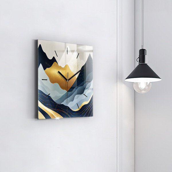 Square glass wall clock Abstract mountains