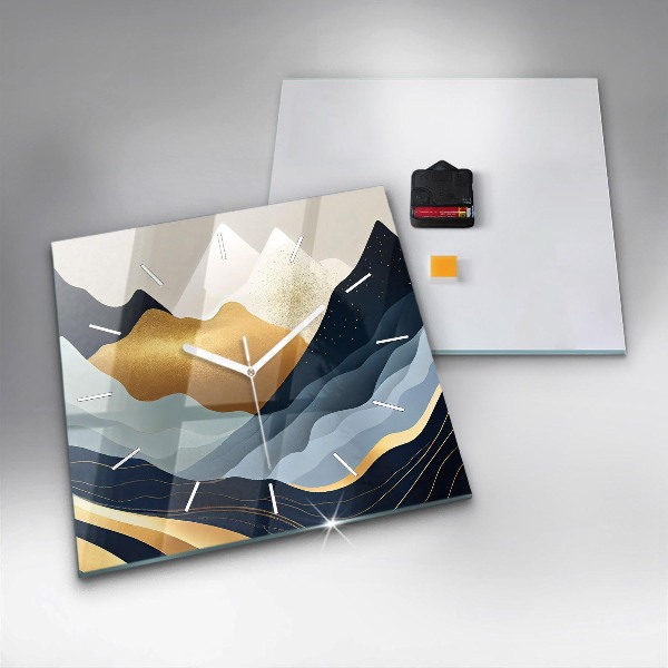 Square glass wall clock Abstract mountains