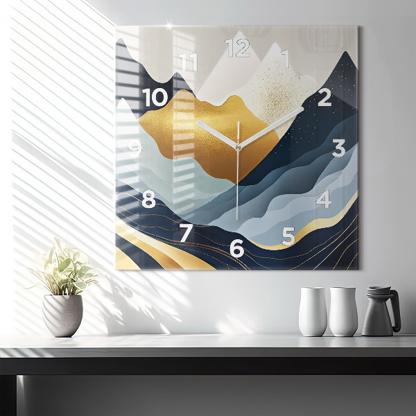 Square glass wall clock Abstract mountains