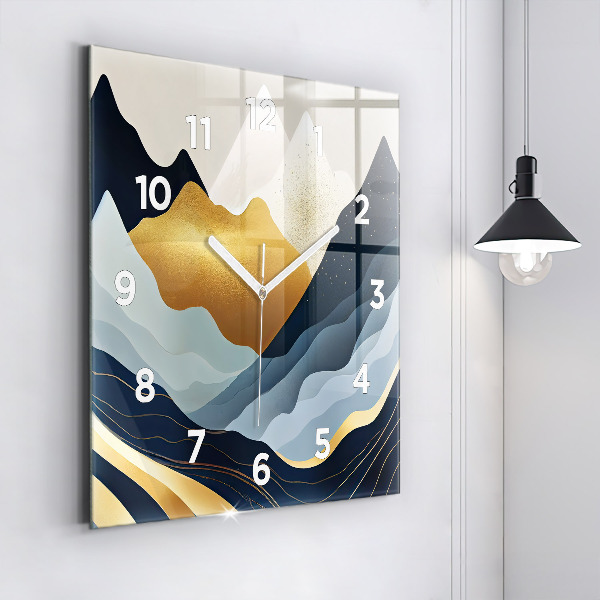 Square glass wall clock Abstract mountains