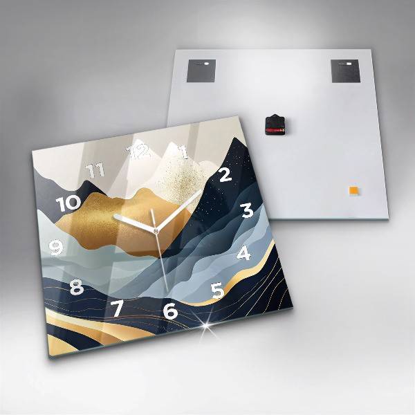 Square glass wall clock Abstract mountains