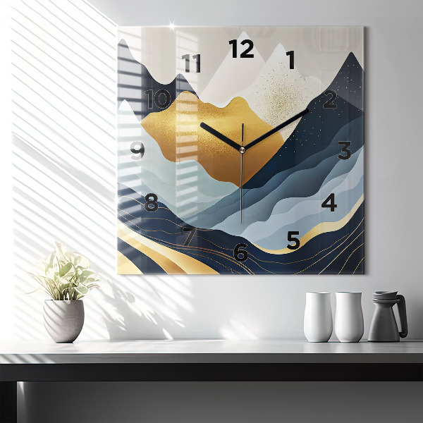 Square glass wall clock Abstract mountains