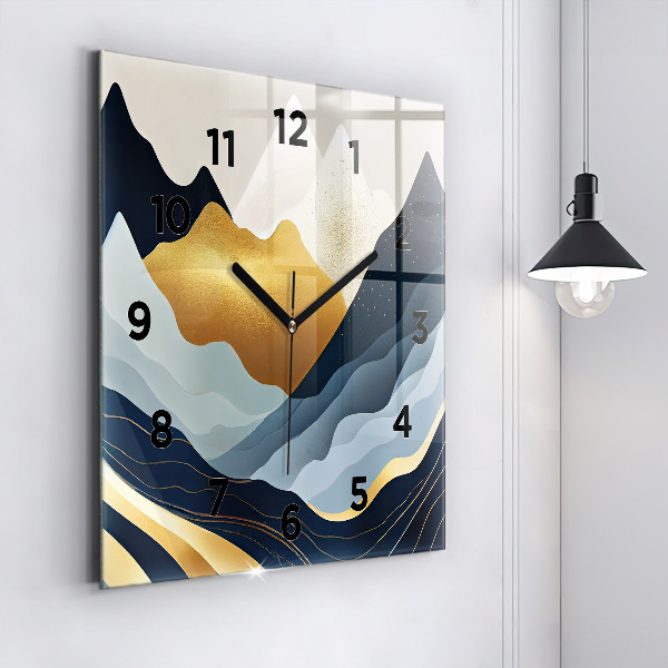 Square glass wall clock Abstract mountains