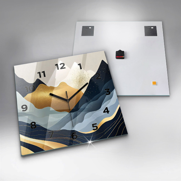 Square glass wall clock Abstract mountains