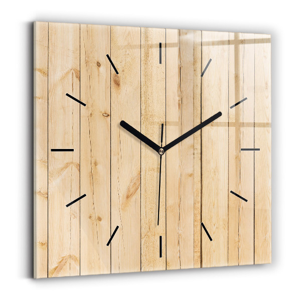 Square glass wall clock Wooden boards