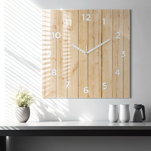 Square glass wall clock Wooden boards
