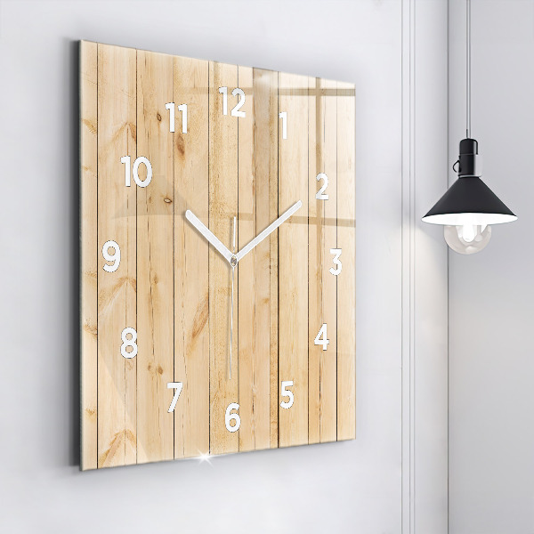 Square glass wall clock Wooden boards