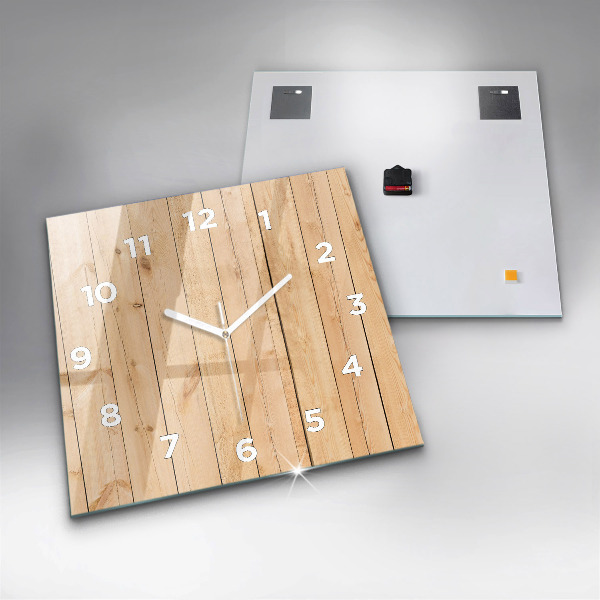 Square glass wall clock Wooden boards