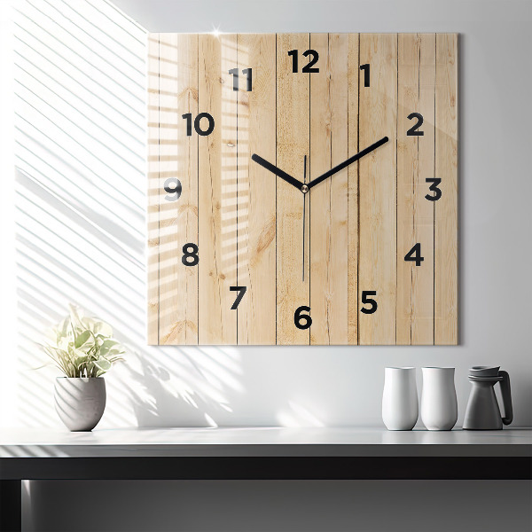Square glass wall clock Wooden boards