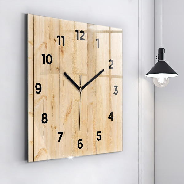 Square glass wall clock Wooden boards