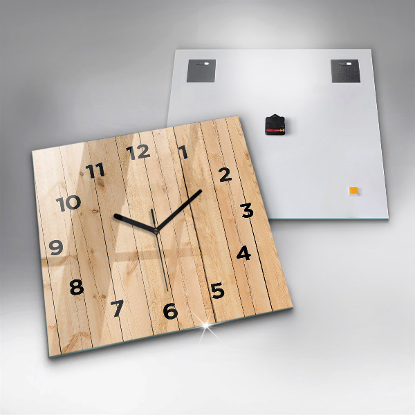 Square glass wall clock Wooden boards