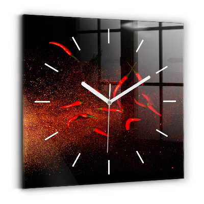 Square glass wall clock Chili peppers