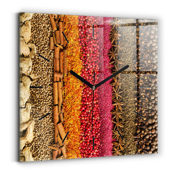 Square glass wall clock Rows of spices