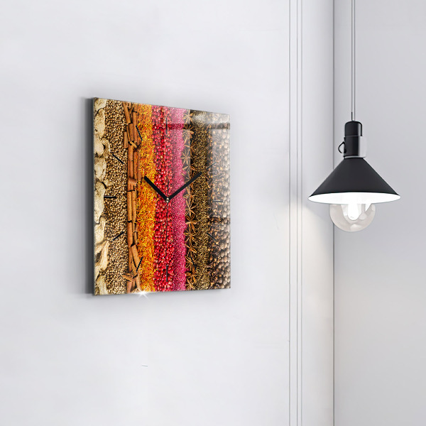 Square glass wall clock Rows of spices