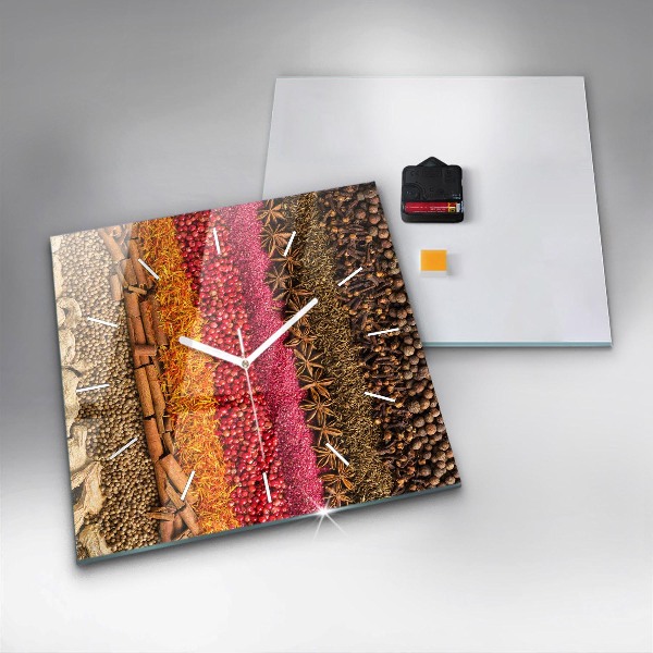 Square glass wall clock Rows of spices