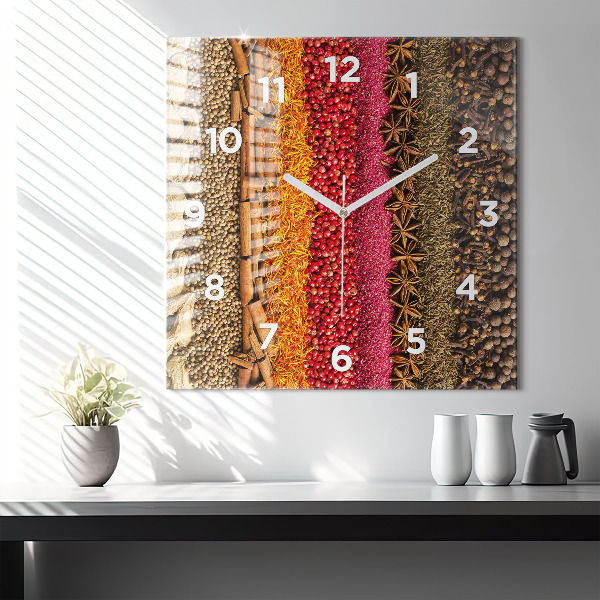 Square glass wall clock Rows of spices