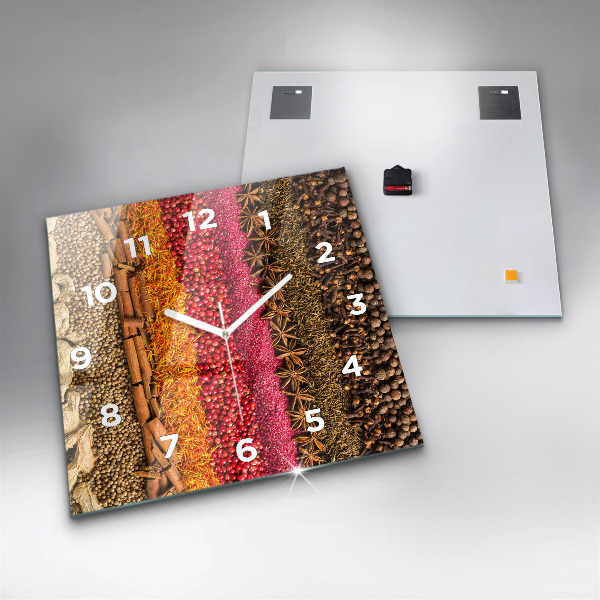 Square glass wall clock Rows of spices