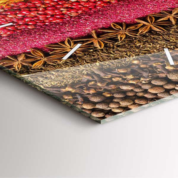 Square glass wall clock Rows of spices
