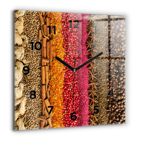 Square glass wall clock Rows of spices