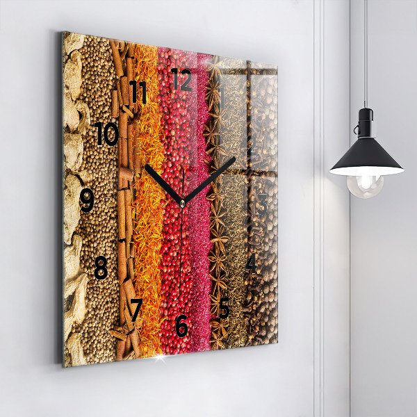 Square glass wall clock Rows of spices
