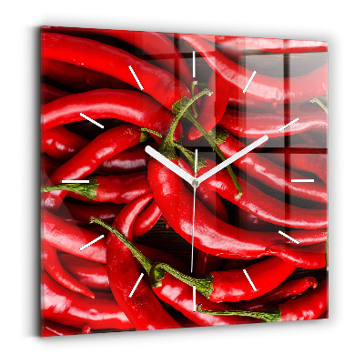 Square glass wall clock Hot peppers