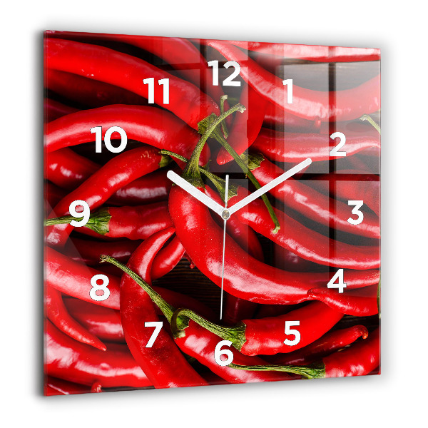 Square glass wall clock Hot peppers