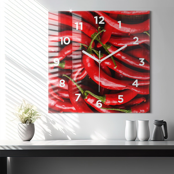 Square glass wall clock Hot peppers