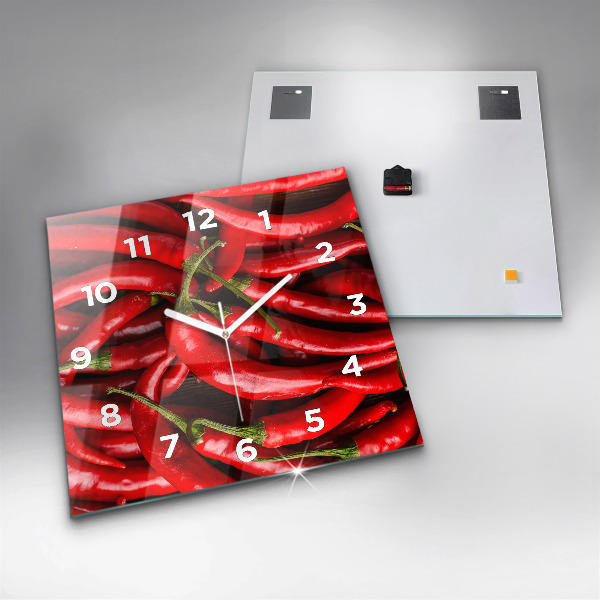 Square glass wall clock Hot peppers