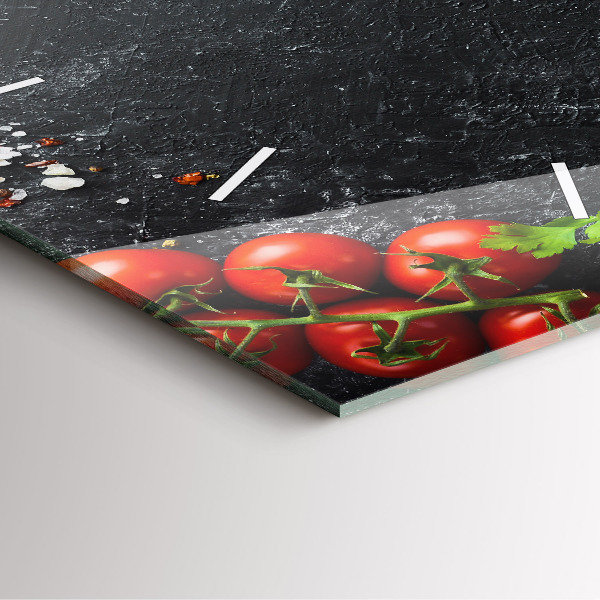 Square glass wall clock Vegetables on the table