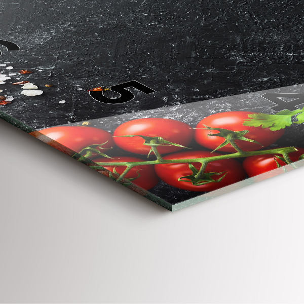 Square glass wall clock Vegetables on the table