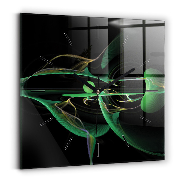 Square glass wall clock Green abstraction