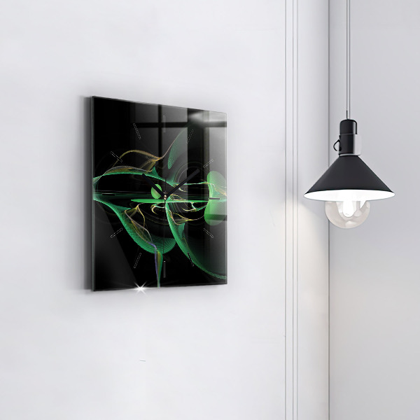 Square glass wall clock Green abstraction