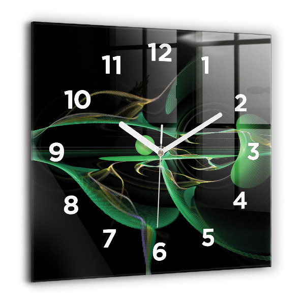 Square glass wall clock Green abstraction