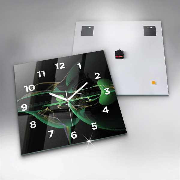 Square glass wall clock Green abstraction
