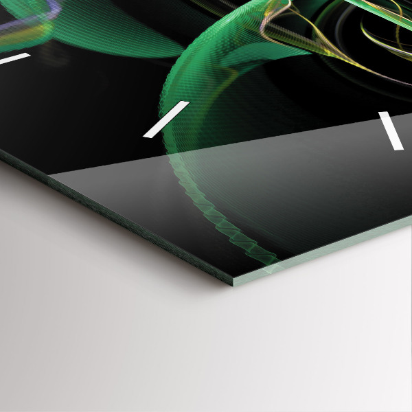 Square glass wall clock Green abstraction