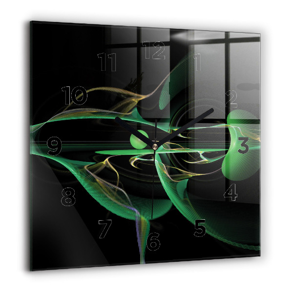Square glass wall clock Green abstraction