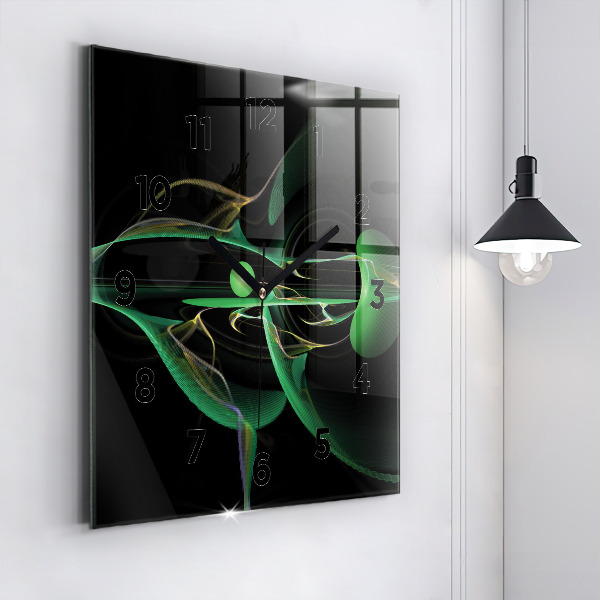 Square glass wall clock Green abstraction